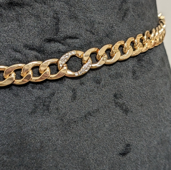 Gold Tone Rhinestone Belt 39.5" - Picture 2 of 8